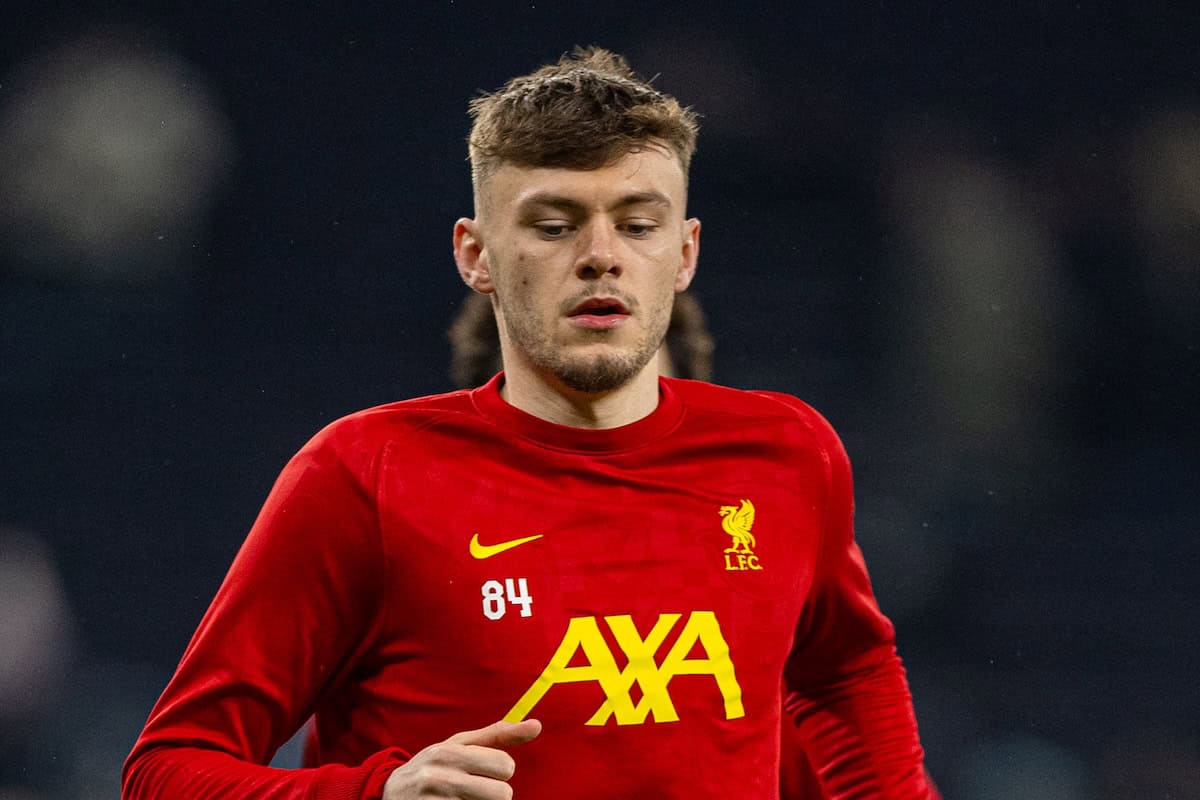 LONDON, ENGLAND - Wednesday, January 8, 2025: Liverpool's Conor Bradley during the pre-match warm-up before the Football League Cup Semi-Final 1st Leg match between Tottenham Hotspur FC and Liverpool FC at the Tottenham Hotspur Stadium. Tottenham won 1-0. (Photo by David Rawcliffe/Propaganda)