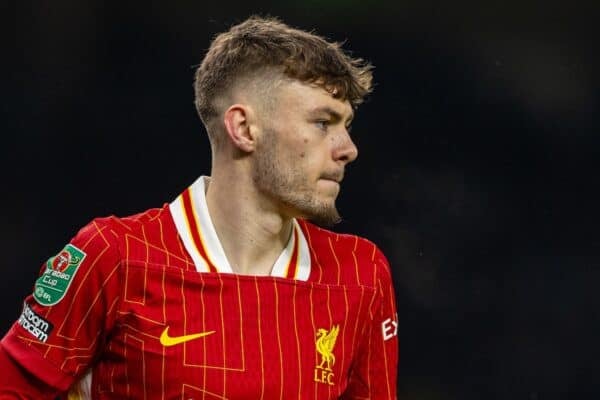 LONDON, ENGLAND - Wednesday, January 8, 2025: Liverpool's Conor Bradley during the Football League Cup Semi-Final 1st Leg match between Tottenham Hotspur FC and Liverpool FC at the Tottenham Hotspur Stadium. Tottenham won 1-0. (Photo by David Rawcliffe/Propaganda)