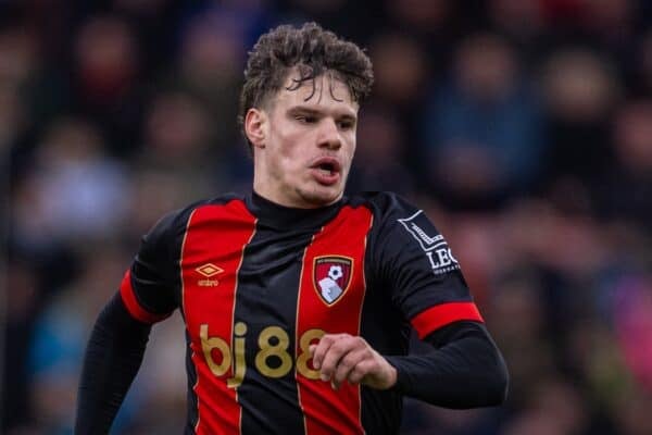 BOURNEMOUTH, ENGLAND - Saturday, February 1, 2025: AFC Bournemouth's Milos Kerkez during the FA Premier League match between AFC Bournemouth and Liverpool FC at Dean Court. Liverpool won 2-0. (Photo by David Rawcliffe/Propaganda)