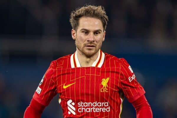 PARIS, FRANCE - Wednesday, March 5, 2025: Liverpool's Alexis Mac Allister during the UEFA Champions League Round of 16 1st Leg game between Paris Saint-Germain and Liverpool FC at the Parc des Princes. Liverpool won 1-0. (Photo by David Rawcliffe/Propaganda)