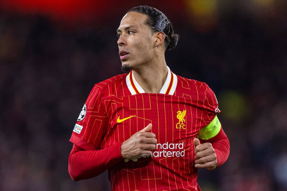 LIVERPOOL, ENGLAND - Tuesday, March 11, 2025: Liverpool's captain Virgil van Dijk during the UEFA Champions League Round of 16 2nd Leg match between Liverpool FC and Paris Saint-Germain FC at Anfield. The tie ended 1-1 on aggregate, PSG won 4-1 on penalties. (Photo by David Rawcliffe/Propaganda)