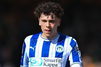 Cambridge on Monday 1st April 2024. Luke Chambers (24 Wigan Athletic) looks on during the Sky Bet League 1 match between Cambridge United and Wigan Athletic at the Cledara Abbey Stadium, Cambridge on Monday 1st April 2024. (Photo: Kevin Hodgson | MI News)