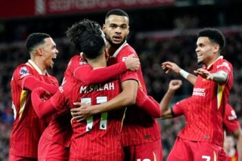 Liverpool’s Cody Gakpo celebrates scoring their side’s first goal of the game during the Premier League match at Anfield, Liverpool. Picture date: Sunday December 1, 2024.