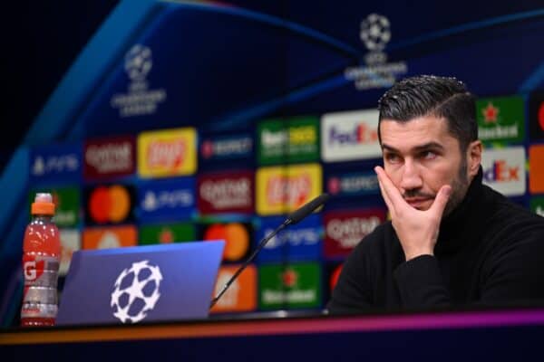 DORTMUND, GERMANY - DECEMBER 11: Head coach Nuri Sahin of Borussia Dortmund speak to the media in a post match press conference after the UEFA Champions League 2024/25 League Phase MD6 match between Borussia Dortmund and FC Barcelona at BVB Stadion Dortmund on December 11, 2024 in Dortmund, Germany. (Photo by Sebastian Widmann - UEFA/UEFA via Getty Images)