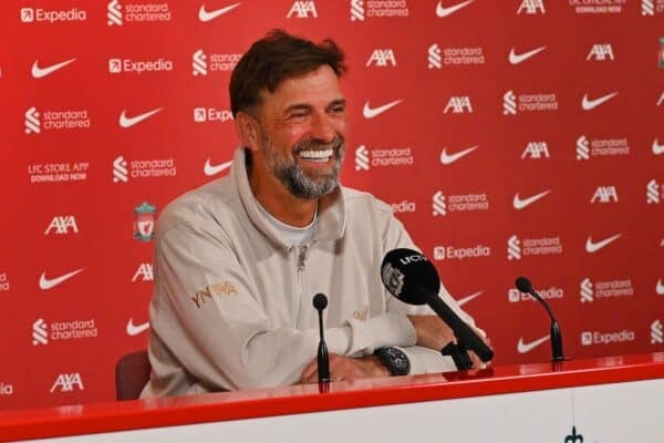 Jurgen Klopp manager of Liverpool at his final Press Conference at AXA Training Centre on May 17, 2024 in Kirkby, England. (Photo by John Powell/Liverpool FC via Getty Images)