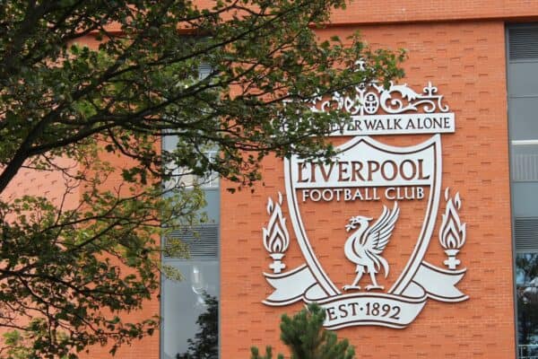 Liverpool club crest on new Anfield Road End. August 10, 2024.