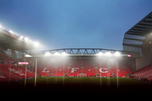 LIVERPOOL, ENGLAND - NOVEMBER 05: General view inside the stadium ahead of the UEFA Champions League 2024/25 League Phase MD4 match between Liverpool FC and Bayer 04 Leverkusen at Anfield on November 05, 2024 in Liverpool, England. (Photo by Naomi Baker - UEFA/UEFA via Getty Images)