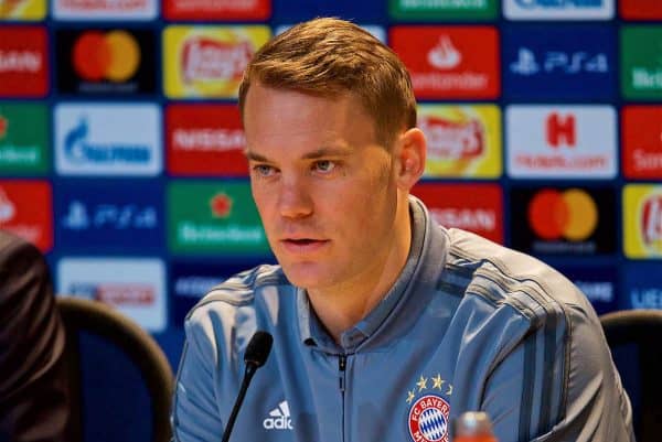 MUNICH, GERMANY - Tuesday, March 12, 2019: FC Bayern Munich's goalkeeper Manuel Neuer during a press conference ahead of the UEFA Champions League Round of 16 2nd Leg match between FC Bayern München and Liverpool FC at the Allianz Arena. (Pic by David Rawcliffe/Propaganda)