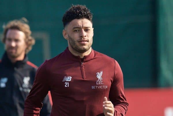LIVERPOOL, ENGLAND - Monday, April 8, 2019: Liverpool's Alex Oxlade-Chamberlain during a training session at Melwood Training Ground ahead of the UEFA Champions League Quarter-Final 1st Leg match between Liverpool FC and FC Porto. (Pic by David Rawcliffe/Propaganda)