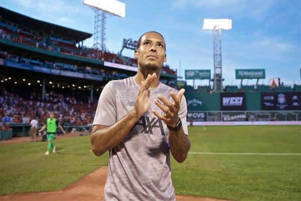 BOSTON, MASSACHUSETTS, USA - Sunday, July 21, 2019: Liverpool's Virgil van Dijk after a friendly between Liverpool FC and Sevilla FC at Fenway Park on day six of the club's pre-season tour of America. (Pic by David Rawcliffe/Propaganda)