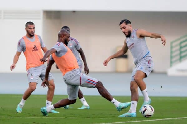 DUBAI, UNITED ARAB EMIRATES - Tuesday, December 6, 2022: Olympique Lyonnais players during a training session in the United Arab Emirates ahead of the Dubai Super Cup. The tournament will feature Liverpool FC, AC Milan, Olympique Lyonnais and Arsenal FC and take place in the Al Maktoum Stadium in Dubai. (Handout pic by Dubai Super Cup)