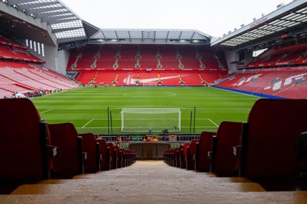 LIVERPOOL, ENGLAND - Saturday, February 10, 2024: Liverpool's A general view of Anfield Stadium seen before the FA Premier League match between Liverpool FC and Burnley FC. (Photo by David Rawcliffe/Propaganda) This image is a digital composite of several images.