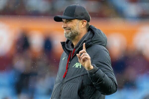 BIRMINGHAM, ENGLAND - Monday, May 13, 2024: Liverpool's manager Jürgen Klopp during the pre-match warm-up before the FA Premier League match between Aston Villa FC and Liverpool FC at Villa Park. (Photo by David Rawcliffe/Propaganda)