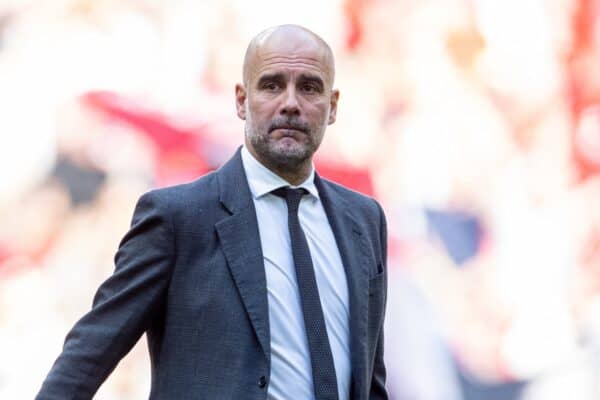 LONDON, ENGLAND - Saturday, May 25, 2024: Manchester City's manager Josep 'Pep' Guardiola looks dejected after the FA Cup Final between Manchester City FC and Manchester United FC at Wembley Stadium. (Photo by David Rawcliffe/Propaganda)
