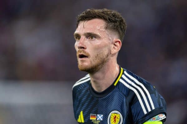 MUNICH, GERMANY - Friday, June 14, 2024: Scotland's captain Andy Robertson during the opening UEFA Euro 2024 match between Germany and Scotland at the Allianz Arena. (Photo by David Rawcliffe/Propaganda)
