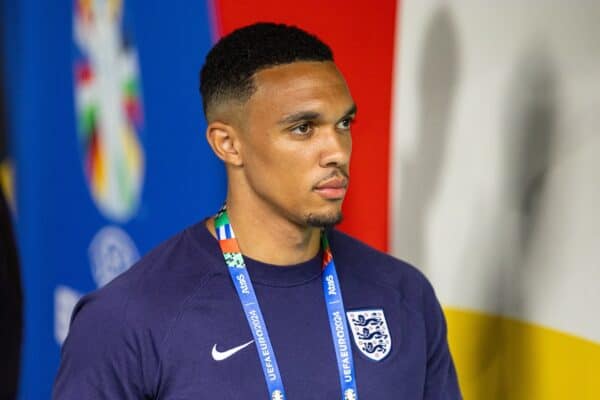 GELSENKIRCHEN, GERMANY - Sunday, June 30, 2024: England's Trent Alexander-Arnold arrives before the UEFA Euro 2024 Round of 16 match between England and Slovakia at the Arena AufSchalke. (Photo by David Rawcliffe/Propaganda)