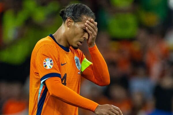 DORTMUND, GERMANY - Wednesday, July 10, 2024: Netherlands' captain Virgil van Dijk, with a bleeding cut above his left eye, during the UEFA Euro 2024 Semi-Final match between Netherlands and England at the Westfalenstadion. (Photo by David Rawcliffe/Propaganda)