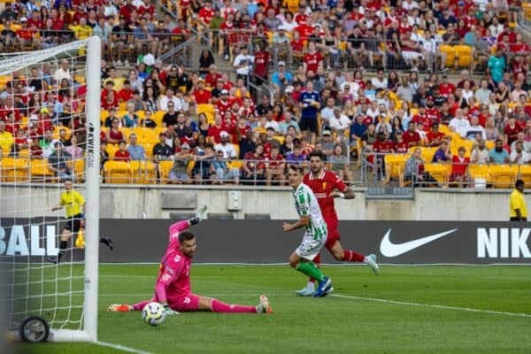  Liverpool's Dominik Szoboszlai scores the first goal during a pre-season friendly match between Liverpool and Real Betis Balompié at the Acrisure Stadium on day three of the club's pre-season tour of the USA. (Photo by David Rawcliffe/Propaganda)