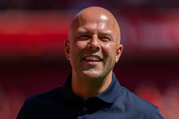 LIVERPOOL, ENGLAND - Sunday, August 11, 2024: Liverpool's new head coach Arne Slot before a pre-season friendly match between Liverpool FC and Sevilla FC at Anfield. (Photo by David Rawcliffe/Propaganda)