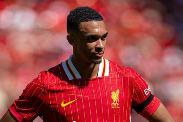 LIVERPOOL, ENGLAND - Sunday, August 11, 2024: Liverpool's Trent Alexander-Arnold during a pre-season friendly match between Liverpool FC and Sevilla FC at Anfield. (Photo by David Rawcliffe/Propaganda)