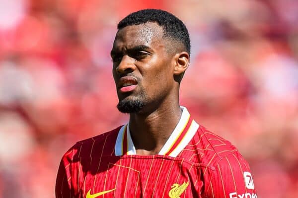 LIVERPOOL, ENGLAND - Sunday, August 11, 2024: Liverpool's Ryan Gravenberch during a pre-season friendly match between Liverpool FC and Sevilla FC at Anfield. (Photo by David Rawcliffe/Propaganda)