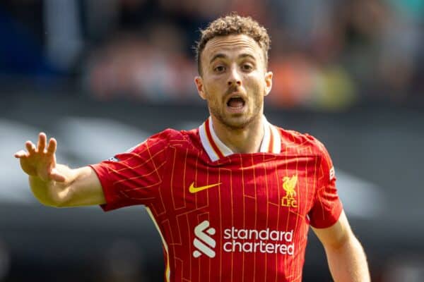 IPSWICH, ENGLAND - Saturday, August 17, 2024: Liverpool's Diogo Jota during the FA Premier League match between Ipswich Town FC and Liverpool FC at Portman Road. (Photo by David Rawcliffe/Propaganda)