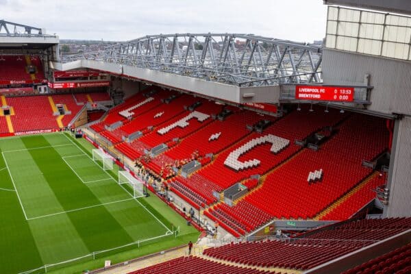 LIVERPOOL, ENGLAND - Sunday, August 25, 2024: Liverpool's A general view of the Spion Kop at Anfield ahead of the FA Premier League match between Liverpool FC and Brentford FC. (Photo by David Rawcliffe/Propaganda)