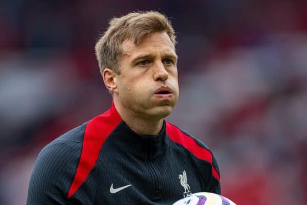 MANCHESTER, ENGLAND - Sunday, September 1, 2024: Liverpool's head of first-team goalkeeper coaching Fabian Otte during the pre-match warm-up before the FA Premier League match between Manchester United FC and Liverpool FC at Old Trafford. (Photo by David Rawcliffe/Propaganda)