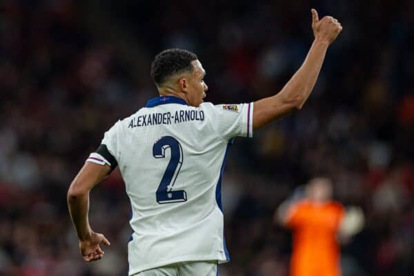 LONDRA, INGHILTERRA - martedì 10 settembre 2024: Trent Alexander-Arnold dell'Inghilterra durante la partita del Gruppo B2 della UEFA Nations League League tra Inghilterra e Finlandia allo stadio di Wembley. (Foto di David Rawcliffe/Propaganda)