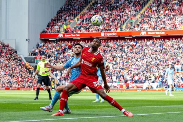 LIVERPOOL, ENGLAND - Saturday, September 14, 2024: Liverpool's Ryan Gravenberch during the FA Premier League match between Liverpool FC and Nottingham Forest FC at Anfield. (Photo by David Rawcliffe/Propaganda)