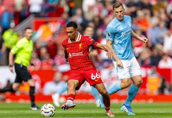 LIVERPOOL, ENGLAND - Saturday, September 14, 2024: Liverpool's Trent Alexander-Arnold during the FA Premier League match between Liverpool FC and Nottingham Forest FC at Anfield. (Photo by David Rawcliffe/Propaganda)