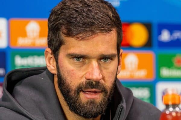 MILAN, ITALY - Monday, September 16, 2024: Liverpool's goalkeeper Alisson Becker during a press conference at the Stadio San Siro ahead of the UEFA Champions League matchday 1 game between AC Milan and Liverpool FC. (Photo by David Rawcliffe/Propaganda)