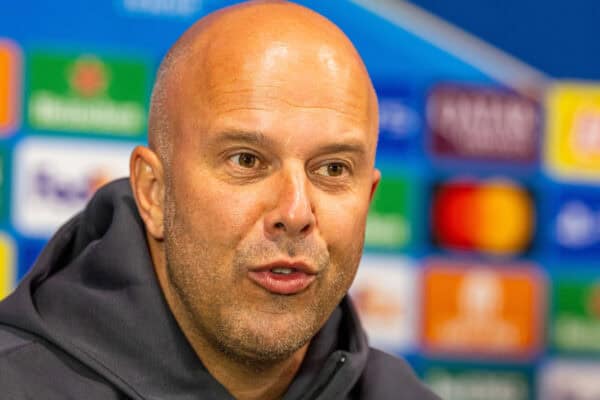 MILAN, ITALY - Monday, September 16, 2024: Liverpool's head coach Arne Slot during a press conference at the Stadio San Siro ahead of the UEFA Champions League matchday 1 game between AC Milan and Liverpool FC. (Photo by David Rawcliffe/Propaganda)