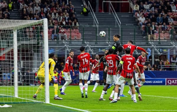 MILAN, ITALY - Tuesday, September 17, 2024: Liverpool's captain Virgil van Dijk scores the second goal during the UEFA Champions League game between AC Milan and Liverpool FC at the Stadio San Siro. (Pic by David Rawcliffe/Propaganda)