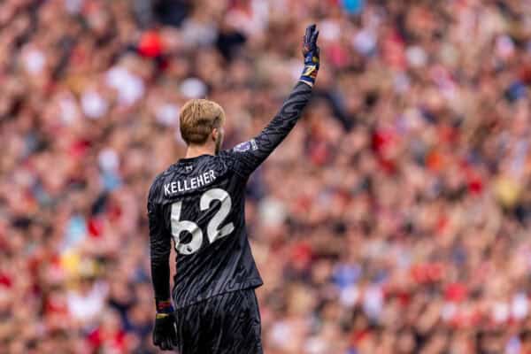 LIVERPOOL, INGHILTERRA - sabato 21 settembre 2024: Il portiere di Liverpool Caoimhin Kelleher durante la partita della fa Premier League tra il Liverpool FC e l'AFC Bournemouth ad Anfield. (Foto di David Rawcliffe/Propaganda)