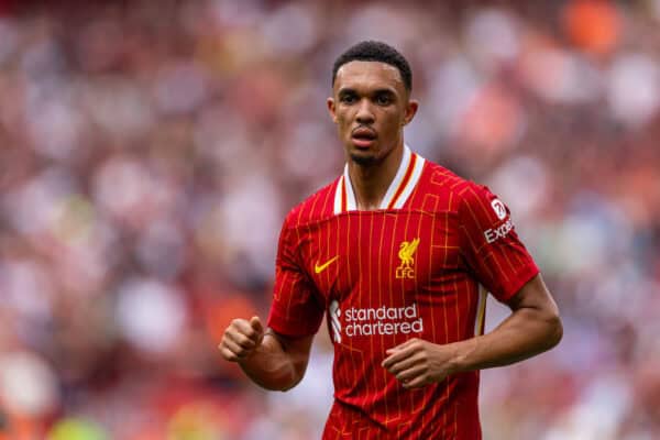 LIVERPOOL, INGHILTERRA - Sabato 21 settembre 2024: Trent Alexander-Arnold di Liverpool durante la partita della fa Premier League tra il Liverpool FC e l'AFC Bournemouth ad Anfield. (Foto di David Rawcliffe/Propaganda)