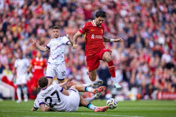 LIVERPOOL, INGHILTERRA - Sabato 21 settembre 2024: Dominik Szoboszlai del Liverpool durante la partita della FA Premier League tra Liverpool FC e AFC Bournemouth ad Anfield. (Foto di David Rawcliffe/Propaganda)