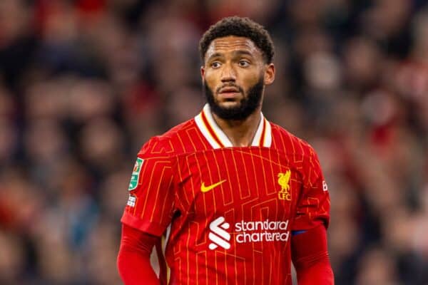 LIVERPOOL, INGHILTERRA - Mercoledì 25 settembre 2024: Joe Gomez di Liverpool durante la terza partita della Football League Cup tra il Liverpool FC e il West Ham United FC ad Anfield. (Foto di Ryan Brown/Propaganda)