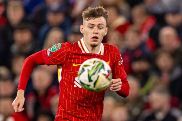 LIVERPOOL, INGHILTERRA - Mercoledì 25 settembre 2024: Conor Bradley di Liverpool durante la terza partita della Football League Cup tra il Liverpool FC e il West Ham United FC ad Anfield. (Foto di Ryan Brown/Propaganda)