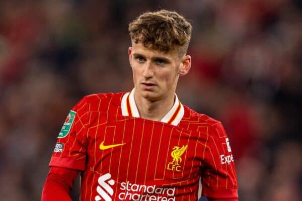 LIVERPOOL, INGHILTERRA - Mercoledì 25 settembre 2024: Tyler Morton di Liverpool durante la terza partita della Football League Cup tra il Liverpool FC e il West Ham United FC ad Anfield. (Foto di Ryan Brown/Propaganda)