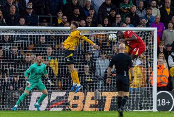 WOLVERHAMPTON, ENGLAND - Saturday, September 28, 2024: Liverpool's Ibrahima Konaté scores the first goal during the FA Premier League match between Wolverhampton Wanderers FC and Liverpool FC at Molineux Stadium. (Photo by David Rawcliffe/Propaganda)