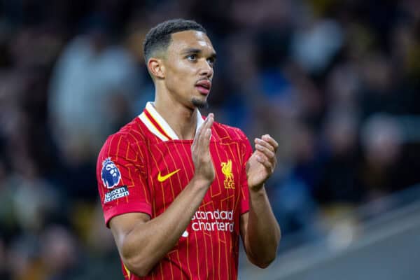 WOLVERHAMPTON, INGHILTERRA - sabato 28 settembre 2024: Trent Alexander-Arnold di Liverpool durante la partita della fa Premier League tra il Wolverhampton Wanderers FC e il Liverpool FC allo stadio Molineux. (Foto di David Rawcliffe/Propaganda)