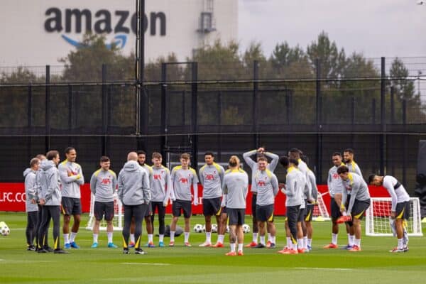 LIVERPOOL, INGHILTERRA - Martedì 1 ottobre 2024: I giocatori del Liverpool durante una sessione di allenamento presso l'AXA Training Center in vista della partita di UEFA Champions League tra Liverpool FC e Bologna FC. (Foto di David Rawcliffe/Propaganda)