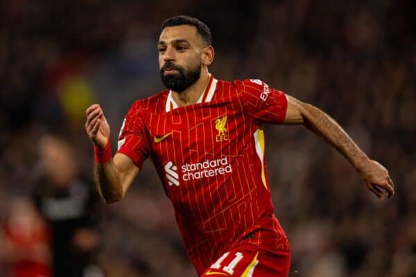 LIVERPOOL, ENGLAND - Wednesday, October 2, 2024: Liverpool's Mohamed Salah during the UEFA Champions League game between Liverpool FC and Bologna FC 1909 at Anfield. (Photo by David Rawcliffe/Propaganda)