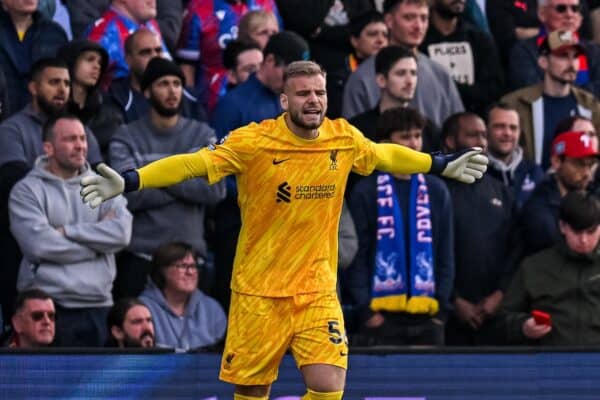 LONDRA, INGHILTERRA - sabato 5 ottobre 2024: Il portiere sostituto del Liverpool Vitezslav Jaros durante la partita della fa Premier League tra il Crystal Palace FC e il Liverpool FC al Selhurst Park. (Foto di David Rawcliffe/Propaganda)