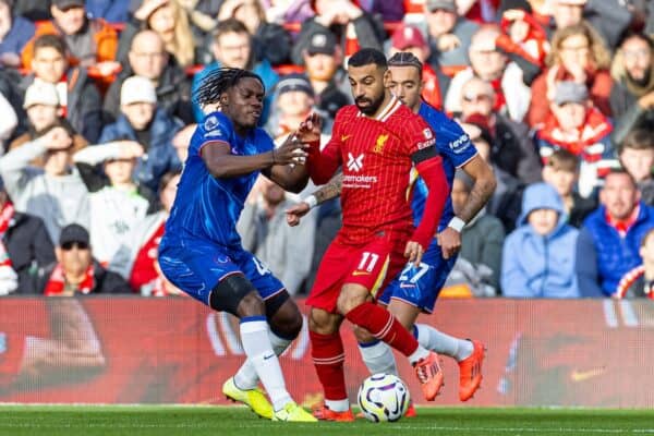 LIVERPOOL, ENGLAND - Saturday, October 19, 2024: Liverpool's Mohamed Salah during the FA Premier League match between Liverpool FC and Chelsea FC at Anfield. (Photo by David Rawcliffe/Propaganda)