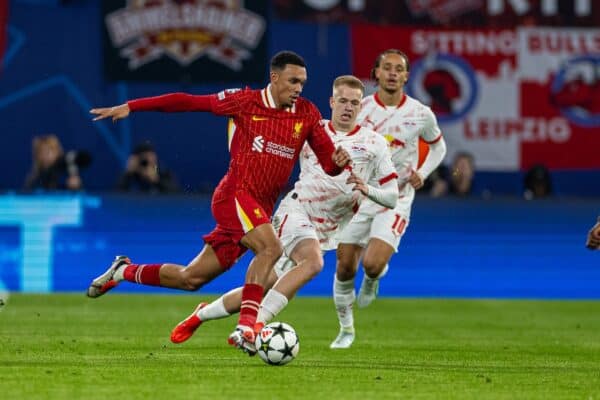 LIPSIA, GERMANIA - mercoledì 23 ottobre 2024: Trent Alexander-Arnold di Liverpool durante la partita del terzo giorno della UEFA Champions League tra la RB Leipzig e il Liverpool FC alla Red Bull Arena. (Foto di David Rawcliffe/Propaganda)