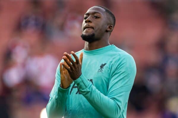 LONDON, ENGLAND - Sunday, October 27, 2024: Liverpool's Ibrahima Konaté during the pre-match warm-up before the FA Premier League match between Arsenal FC and Liverpool FC at the Emirates Stadium. (Photo by David Rawcliffe/Propaganda)