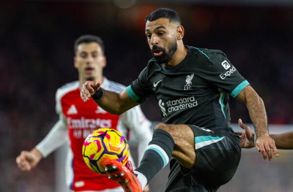 LONDON, ENGLAND - Sunday, October 27, 2024: Liverpool's Mohamed Salah during the FA Premier League match between Arsenal FC and Liverpool FC at the Emirates Stadium. (Photo by David Rawcliffe/Propaganda)