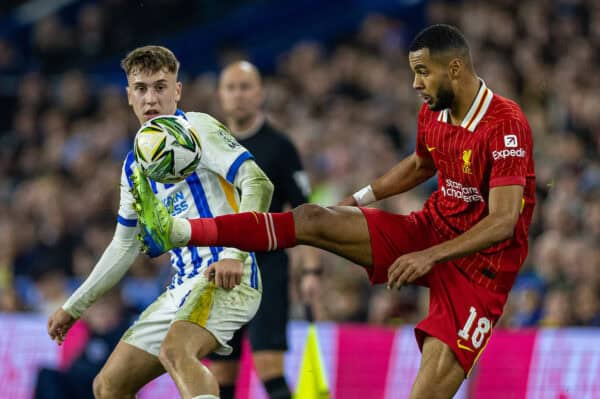 BRIGHTON & HOVE, ENGLAND - Wednesday, October 30, 2024: Liverpool's Cody Gakpo during the Football League Cup 4th Round match between Brighton & Hove Albion FC and Liverpool FC at the AMEX Community Stadium. (Photo by David Rawcliffe/Propaganda)